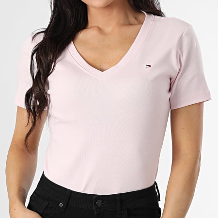 Tommy Hilfiger - Tee Shirt Col V Femme New Slim Cody 0584 Rose