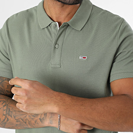 Tommy Jeans - Polo Manches Courtes Slim Placket 0676 Vert Kaki