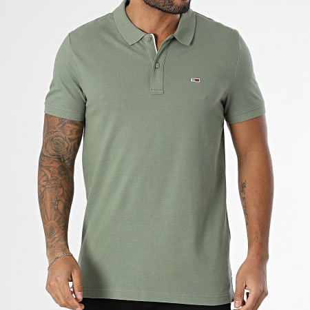Tommy Jeans - Polo Manches Courtes Slim Placket 0676 Vert Kaki
