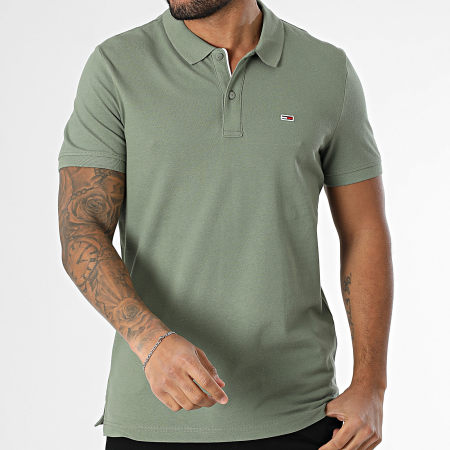 Tommy Jeans - Polo Manches Courtes Slim Placket 0676 Vert Kaki