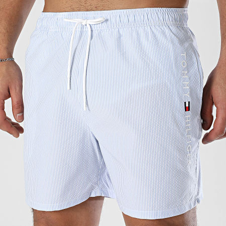 Tommy Hilfiger - Short De Bain A Rayures Medium Drawstring 3265 Bleu Blanc