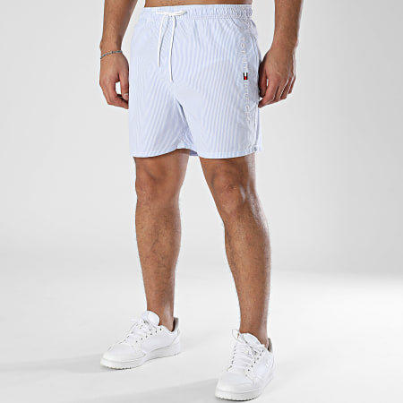 Tommy Hilfiger - Short De Bain A Rayures Medium Drawstring 3265 Bleu Blanc