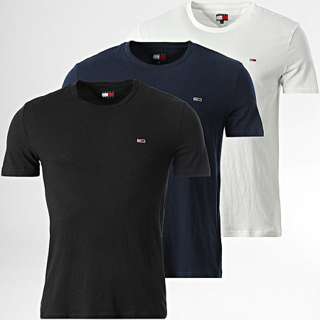 Tommy Jeans - Lot De 3 Tee Shirts Slim 1579 Blanc Noir Bleu Marine