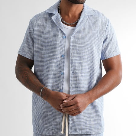 LBO - 1848 Camicia a maniche corte testurizzata Azzurro