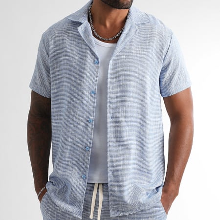 LBO - 1848 Camicia a maniche corte testurizzata Azzurro