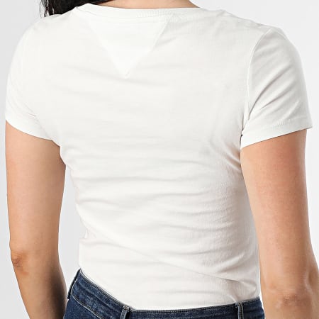 Tommy Jeans - Tee Shirt Col V Femme Slim 0458 Blanc