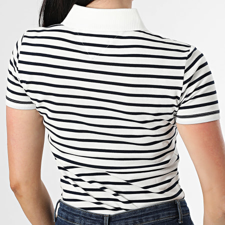 Tommy Jeans - Polo Manches Courtes A Rayures Slim Femme Essential 0160 Blanc Bleu Marine