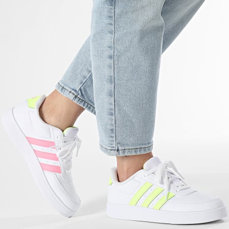 Adidas Sportkleding - Breaknet 2.0 K Damessneakers JI0960 Schoeisel Wit Fluo Geel Fluo Roze