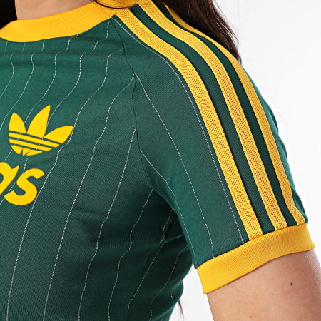 Adidas Originals - Tee Shirt A Bandes A Rayures Femme Graphic Cali JC7703 Vert Foncé Jaune
