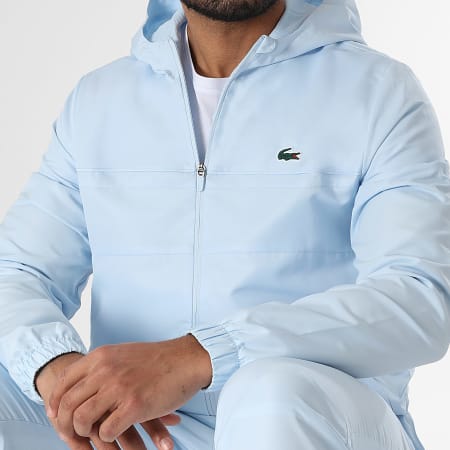 Lacoste - Veste Zippée Capuche Logo Crocodile Bleu Clair
