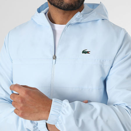 Lacoste - Veste Zippée Capuche Logo Crocodile Bleu Clair