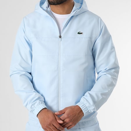 Lacoste - Veste Zippée Capuche Logo Crocodile Bleu Clair
