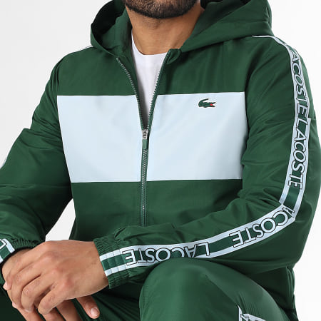 Lacoste - Zipped Hooded Jacket With Stripes Crocodile Logo Green