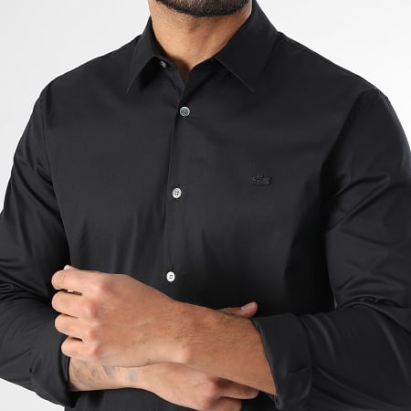 Lacoste - Chemise Manches Longues Logo Brodé Crocodile Noir