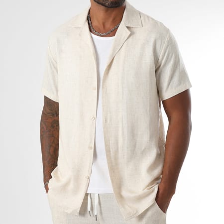LBO - Linnen overhemd met korte mouwen 1839 Beige