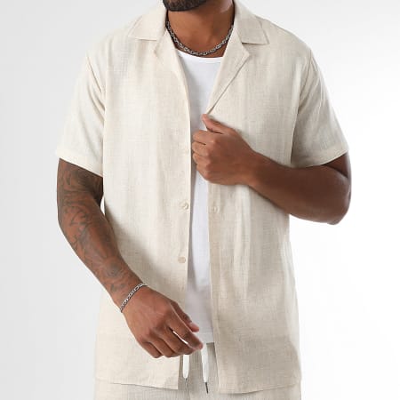 LBO - Ensemble Chemise Manches Courtes Et Short Lin 1854 Beige