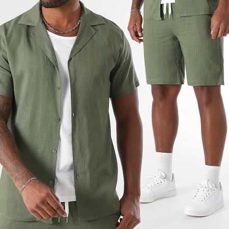 LBO - Ensemble Chemise Manches Courtes Et Short Lin 1857 Vert Kaki