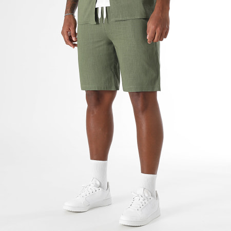 LBO - Ensemble Chemise Manches Courtes Et Short Lin 1857 Vert Kaki