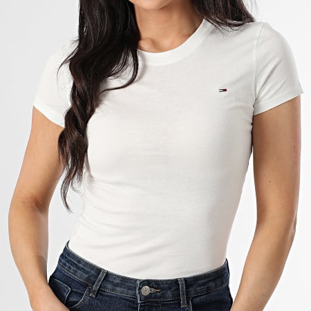 Tommy Jeans - Tee Shirt Femme Slim 0459 Blanc