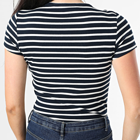 Tommy Jeans - Tee Shirt A Rayures Slim Femme Essential 7383 Bleu Marine Blanc