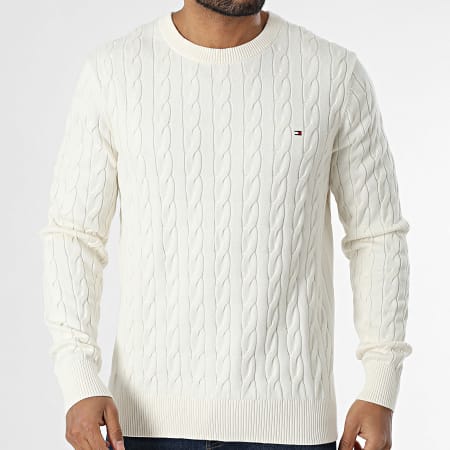 Tommy Hilfiger - Jersey clásico de algodón por cable 3132 Beige claro