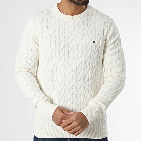 Tommy Hilfiger - Jersey clásico de algodón por cable 3132 Beige claro