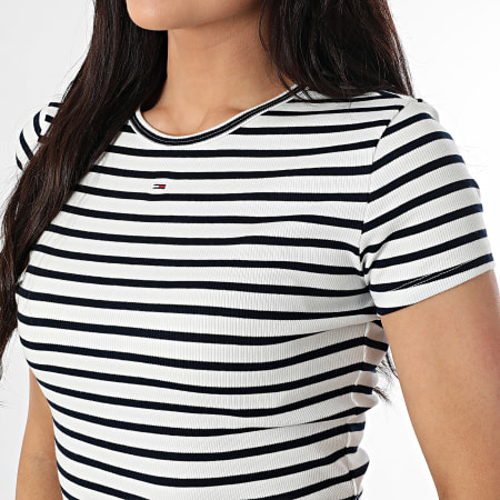Tommy Jeans - Tee Shirt A Rayures Slim Femme Essential 7383 Bleu Clair