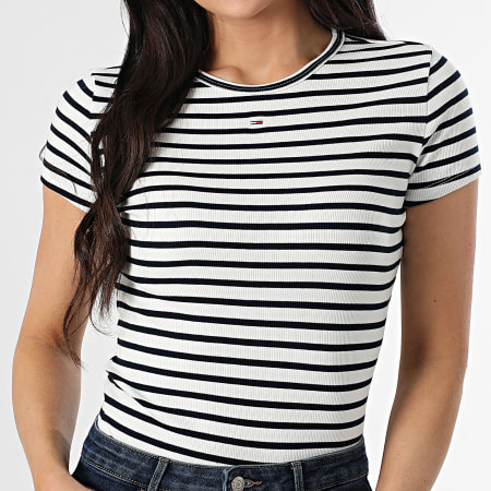Tommy Jeans - Tee Shirt A Rayures Slim Femme Essential 7383 Bleu Clair