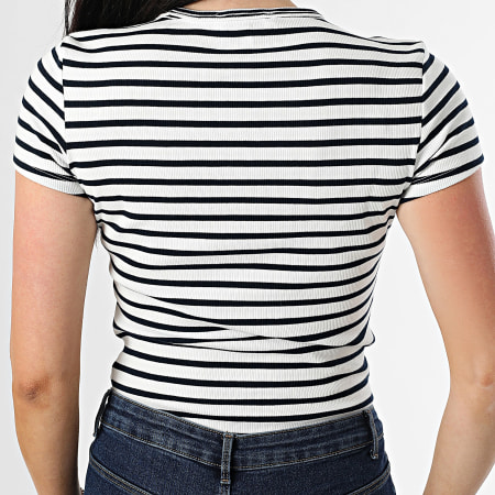 Tommy Jeans - Tee Shirt A Rayures Slim Femme Essential 7383 Bleu Clair