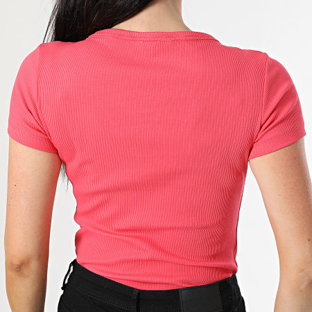 Tommy Jeans - Tee Shirt Col V Femme Slim Essential Rib 7385 Rose