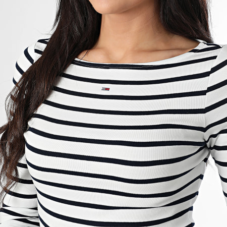 Tommy Hilfiger - Tee Shirt Manches Longues A Rayures Femme Boat 1350 Blanc Bleu Marine
