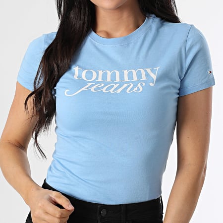 Tommy Jeans - Tee Shirt Slim Femme Essential Logo 9447 Bleu Clair