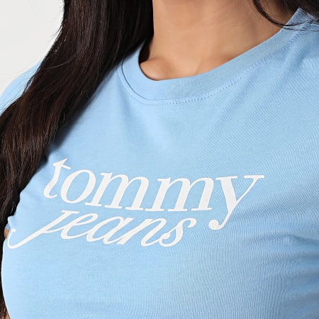Tommy Jeans - Tee Shirt Slim Femme Essential Logo 9447 Bleu Clair