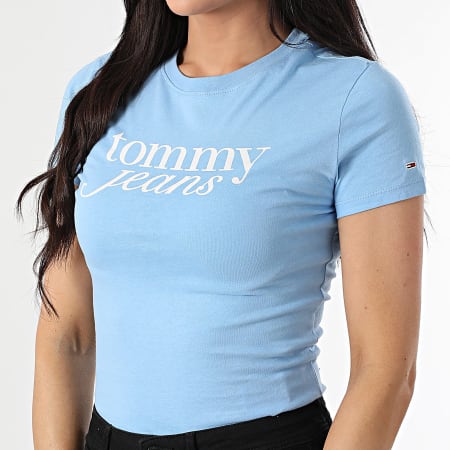 Tommy Jeans - Tee Shirt Slim Femme Essential Logo 9447 Bleu Clair