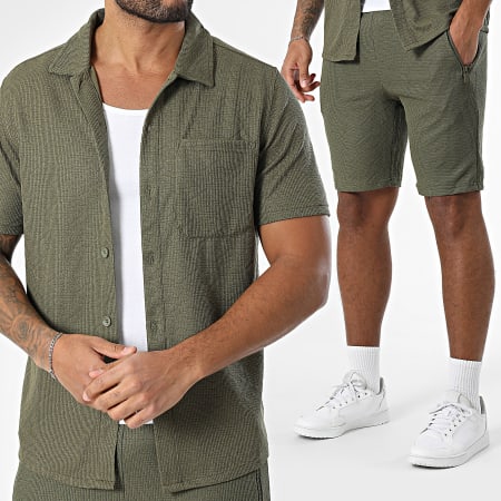 Zayne Paris  - Ensemble Chemise Manches Courtes Et Short Jogging Vert Kaki