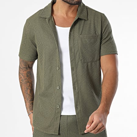 Zayne Paris  - Ensemble Chemise Manches Courtes Et Short Jogging Vert Kaki
