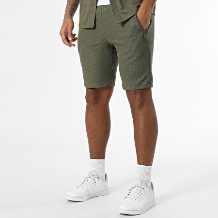 Zayne Paris  - Ensemble Chemise Manches Courtes Et Short Jogging Vert Kaki