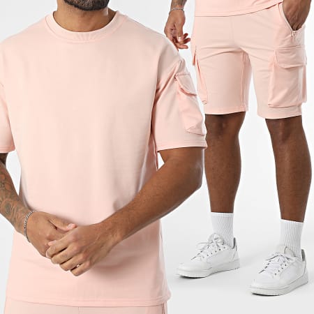 Zayne Paris  - Ensemble Sweat Crewneck Et Short Jogging Cargo Rose