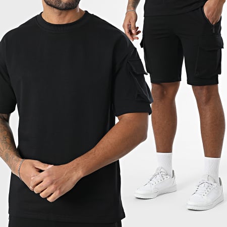 Zayne Paris  - Ensemble Sweat Crewneck Et Short Jogging Cargo Noir