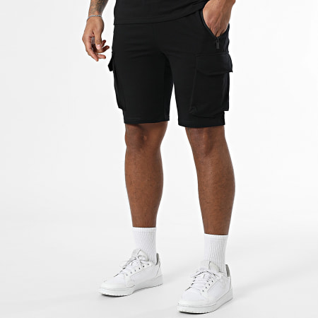 Zayne Paris  - Ensemble Sweat Crewneck Et Short Jogging Cargo Noir