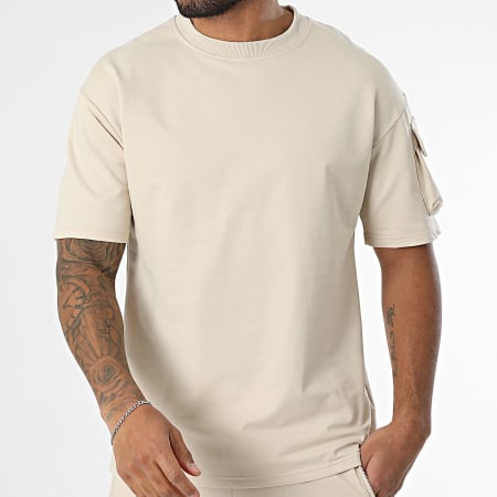 Zayne Paris  - Ensemble Sweat Crewneck Et Short Jogging Cargo Beige