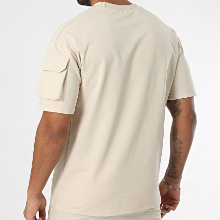Zayne Paris  - Ensemble Sweat Crewneck Et Short Jogging Cargo Beige