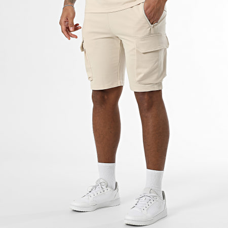 Zayne Paris  - Ensemble Sweat Crewneck Et Short Jogging Cargo Beige