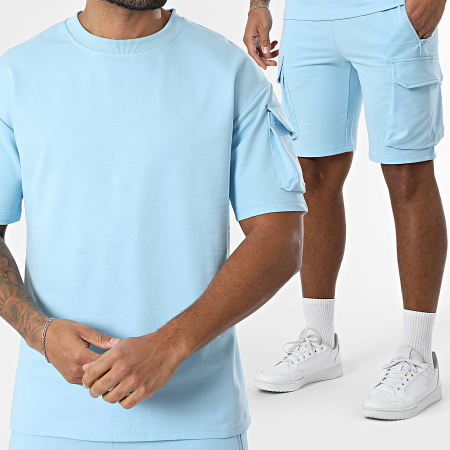 Zayne Paris  - Ensemble Sweat Crewneck Et Short Jogging Cargo Bleu Clair