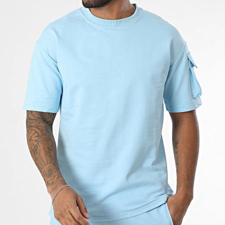 Zayne Paris  - Ensemble Sweat Crewneck Et Short Jogging Cargo Bleu Clair