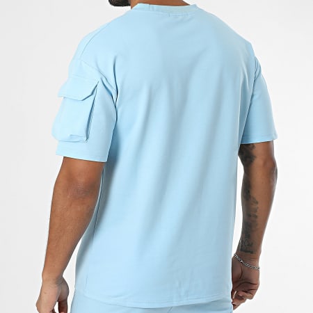 Zayne Paris  - Ensemble Sweat Crewneck Et Short Jogging Cargo Bleu Clair