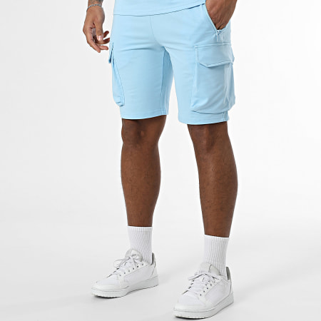 Zayne Paris  - Ensemble Sweat Crewneck Et Short Jogging Cargo Bleu Clair