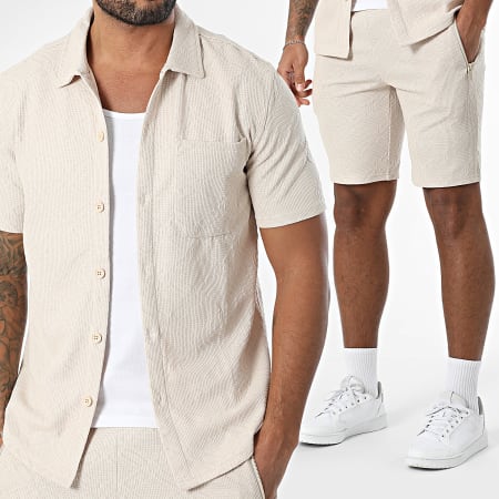Zayne Paris  - Ensemble Chemise Manches Courtes Et Short Jogging Beige