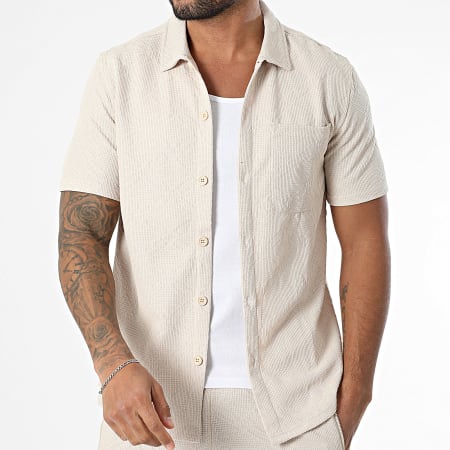 Zayne Paris  - Ensemble Chemise Manches Courtes Et Short Jogging Beige