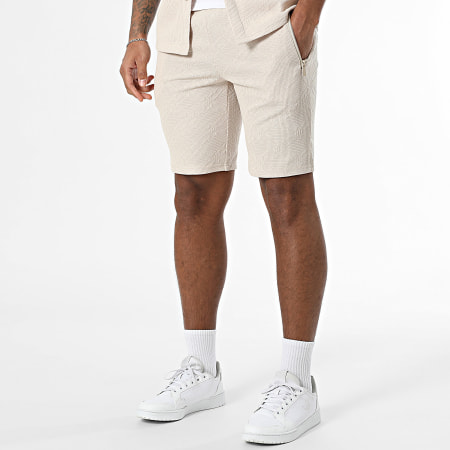 Zayne Paris  - Ensemble Chemise Manches Courtes Et Short Jogging Beige